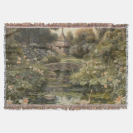 Botaniska scenen svanar i en engelsk trädgård filt