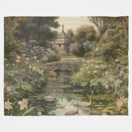 Botaniska scenen svanar i en engelsk trädgård fleecefilt