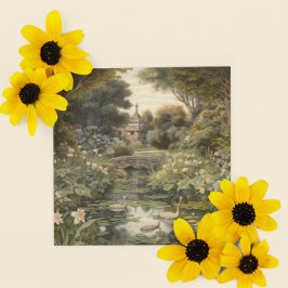 Botaniska scenen svanar i en engelsk trädgård julkort