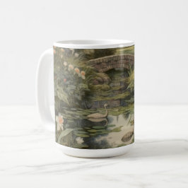 Botaniska scenen svanar i en engelsk trädgård kaffemugg