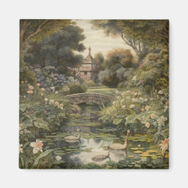 Botaniska scenen svanar i en engelsk trädgård magnet