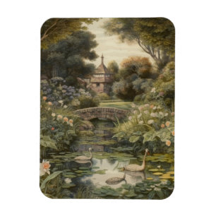 Botaniska scenen svanar i en engelsk trädgård magnet