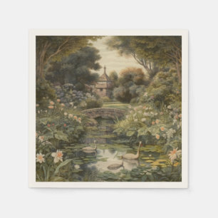 Botaniska scenen svanar i en engelsk trädgård pappersservett