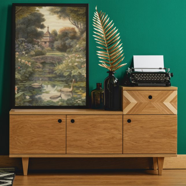 Botaniska scenen svanar i en engelsk trädgård poster (Skapare uppladdad)