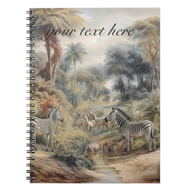 Botaniska scenen zebror och lejon anpassade anteckningsbok (Framsidan)