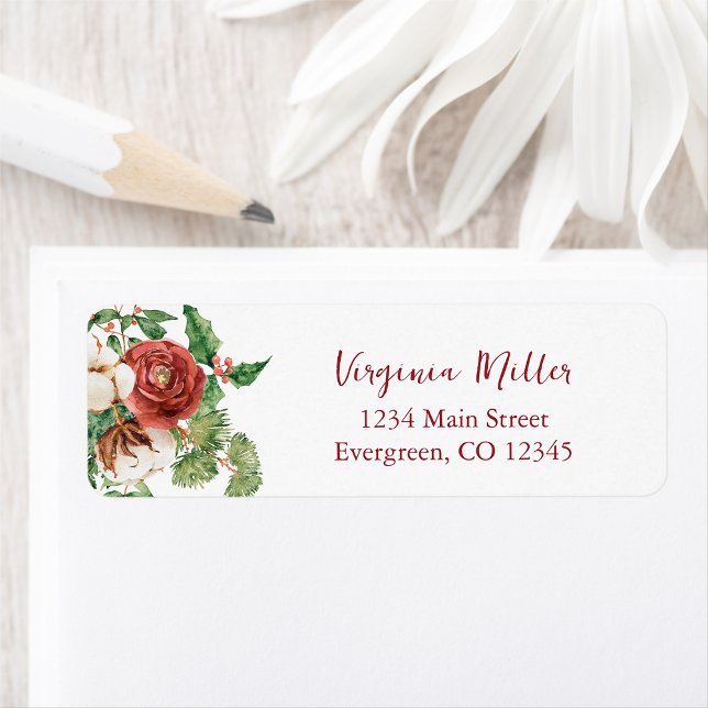 Botaniska Semesterns Returadressetiketter Returadress Etikett (Red Green Cream Botanical Personalized Holiday Return Address Labels by Painted Paperie
)