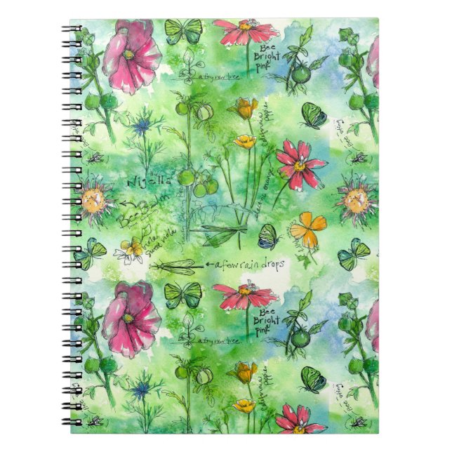 Botaniska Sketchbook Butterfly Watercolor Flowers Anteckningsbok (Framsidan)