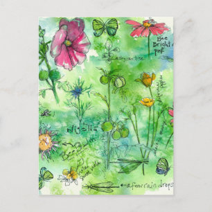 Botaniska Sketchbook Butterfly Watercolor Flowers Vykort