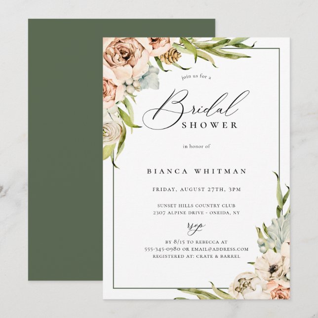 Botaniska skogen Blommigt Inbjudningskort för möhi (Fram/baksida)