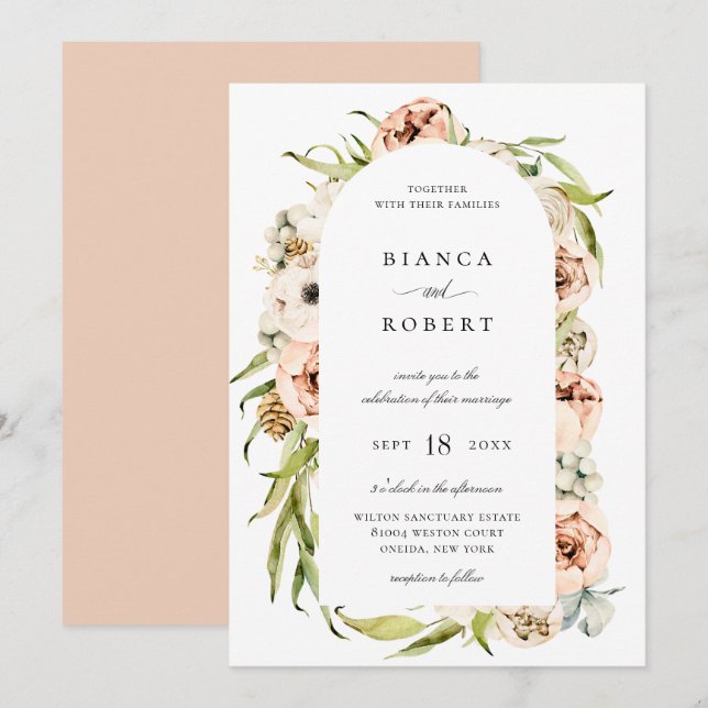 Botaniska skogsområdet Blommigt Arch Ram Bröllop Inbjudningar (Fram/baksida)