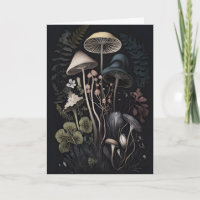 Botaniska svampar Mörkt Cottagecore tryck, Mörkt