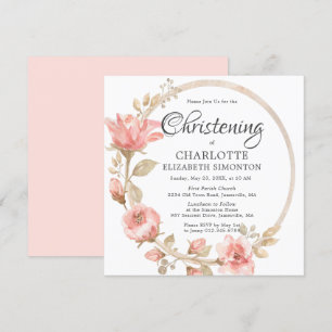 Botaniska torget rosa ros Christening Inbjudningar