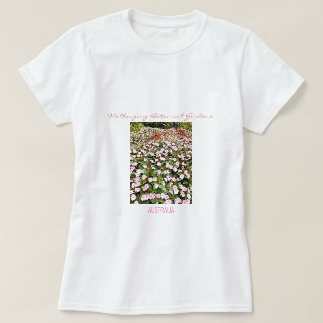 Botaniska trädgården rosa blommor NSW T Shirt (Design framsida)