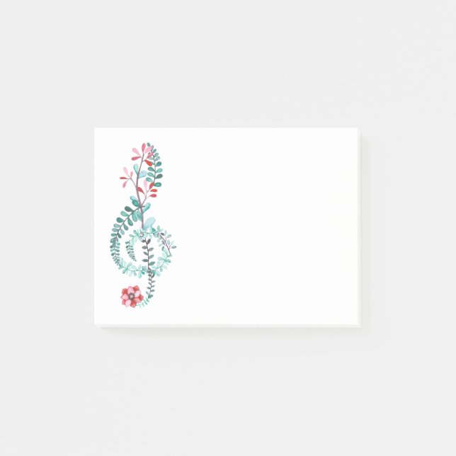 Botaniska Treble Clef Musician Gift Music Älskare Post-it Block (Framsida)