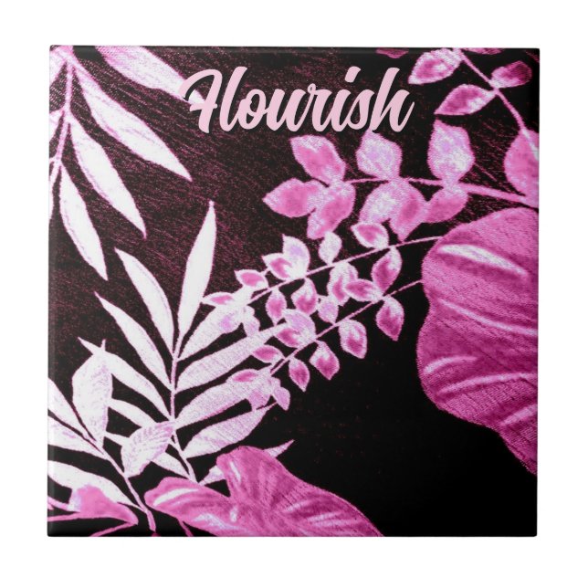 Botaniska Tropiska Blad Palm Rosa Personlig Kakelplatta (Framsidan)