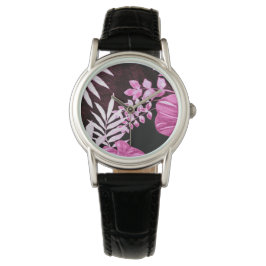 Botaniska tropiska Löv Handflatan Fronds Rosa Armbandsur