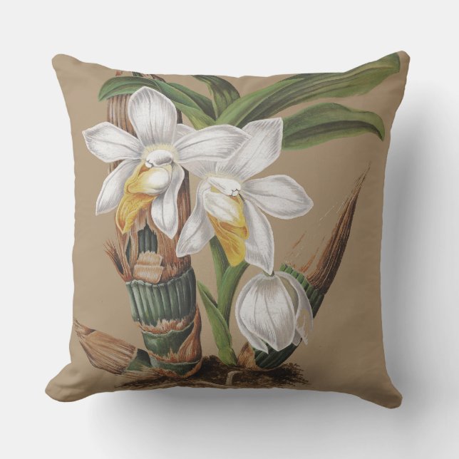 Botaniska tropiska orkidéblommor blomsterkudde kudde (Framsida)