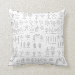 Botaniska tryckhand plockadegrått skissar löv kudde