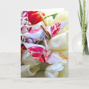 Botaniska tulpan med Origami fredkranar Kort