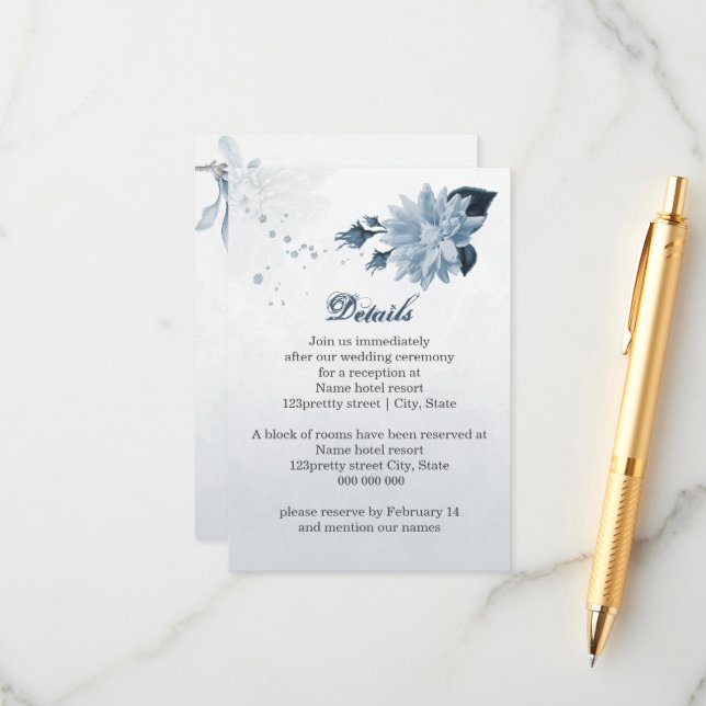 botaniska uppgifter om dammig i blåa blommor tilläggskort (Fram/Back In Situ)