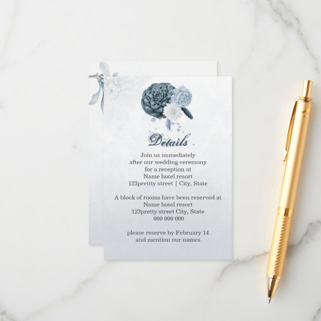 botaniska uppgifter om dammig i blåa blommor tilläggskort (Fram/Back In Situ)