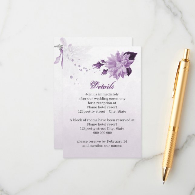 botaniska uppgifter om lila blommor tilläggskort (Fram/Back In Situ)