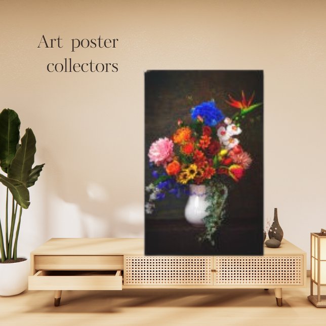 Botaniska vackra blommor i en Vas-antikisk konst Canvastryck (Skapare uppladdad)