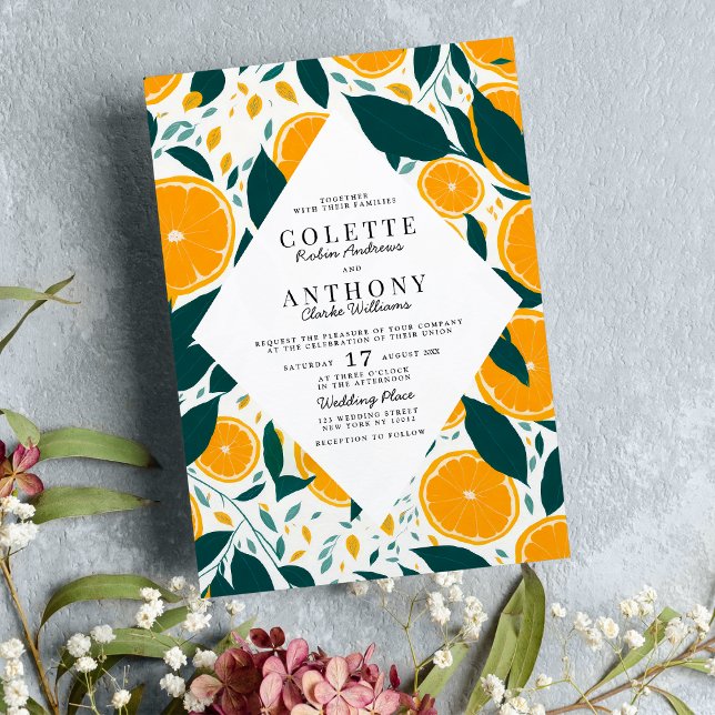Botaniska vattenfärgade färska orangar frukt Bröll Inbjudningar (Botanical watercolor fresh oranges fruit Wedding)
