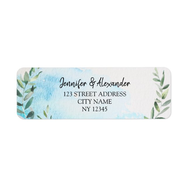Botaniska vattenfärgade olivträd löv rustic bröllo returadress etikett (Framsidan)