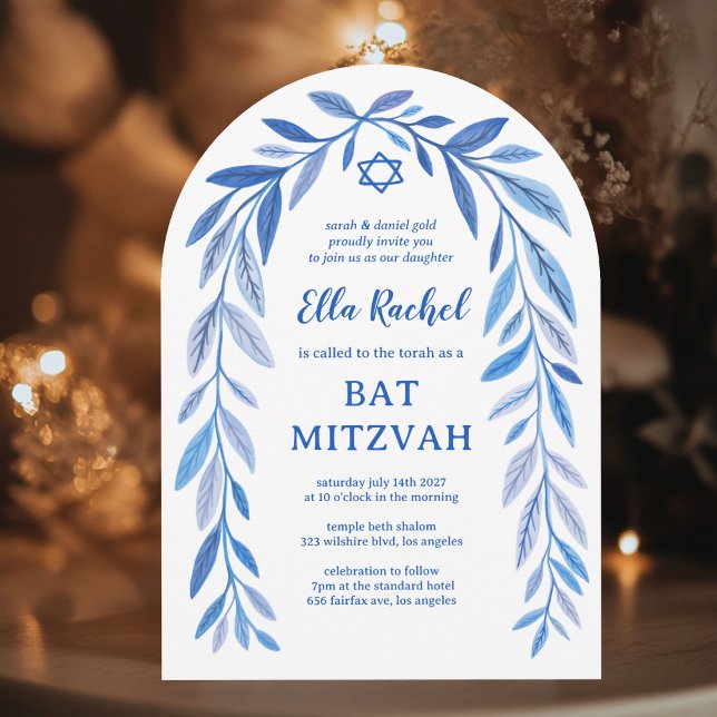 Botaniska vattenfärgen ANPASSNINGSBAR Pub Bat mitz Inbjudningar (Botanical Watercolor CUSTOM Bar Bat Mitzvah Arch Invitation
)