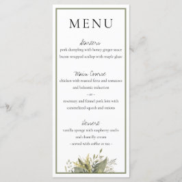 Botaniska vattenfärgen Greenery Bröllop Menu Meny