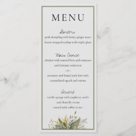 Botaniska vattenfärgen Greenery Bröllop Menu Meny