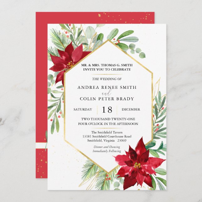Botaniska vattenfärger Greenery jul Bröllop in i Inbjudningar (Fram/baksida)