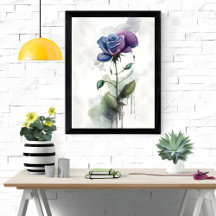 Botaniska vattenfärgsbilder av lila och blått Ro