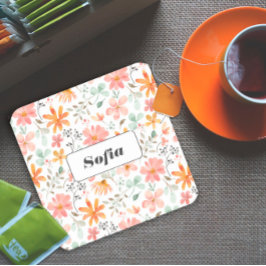 Botaniska vattenfärgsblommor mönster anpassningsba underlägg papper kvadrat