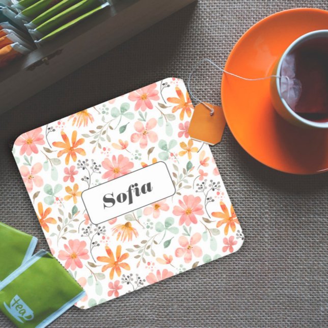 Botaniska vattenfärgsblommor mönster anpassningsba underlägg papper kvadrat (Skapare uppladdad)