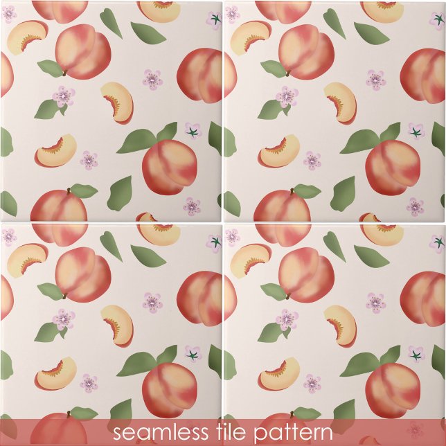 Botaniska vattenfärgspersikor och Blommar Kakelplatta (Botanical Watercolor Peaches & Blossoms Ceramic Tile)
