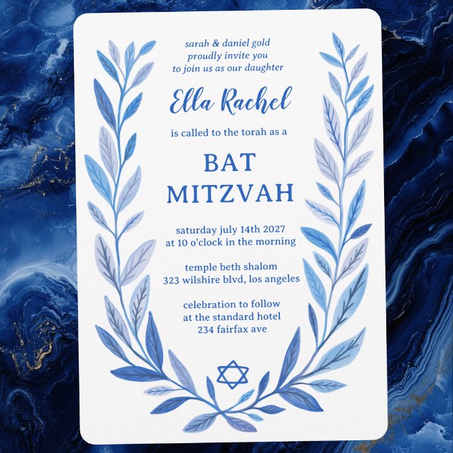 Botaniska vattenfärgsstjärnan på David Pub Bat mit Inbjudningar (Botanical Watercolor Star of David Bar Bat Mitzvah Invitation
)