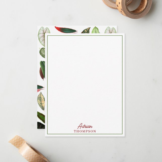 Botaniska vattenfärgsVintagen Greenery Lövs Anteckningskort (Fram/Back In Situ)