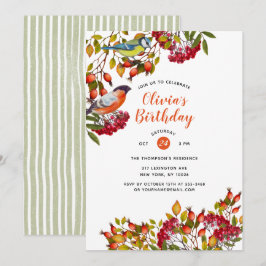Botaniska växter och fåglar på födelsedagsinbjudan inbjudningar