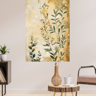 Botaniska vildblommor inklusive tusensköna i vitt, poster