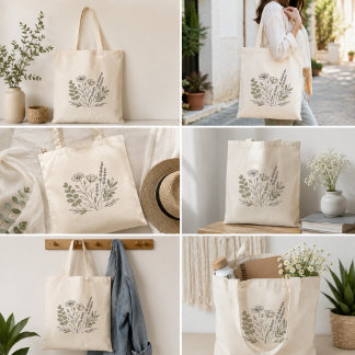 Botaniska vildblommor Linjekonst Tygkasse