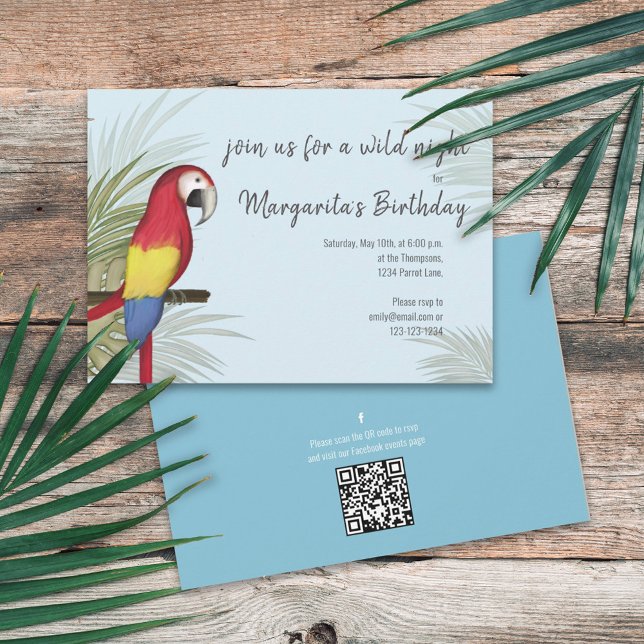 Botaniska Vilden Birthday Bird QR Code Social Medi Inbjudningar (Skapare uppladdad)