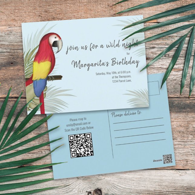 Botaniska Vilden Birthday Bird QR Code Social Medi Vykort (Skapare uppladdad)