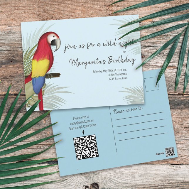 Botaniska Vilden Birthday Bird QR Code Social Medi Vykort (Skapare uppladdad)