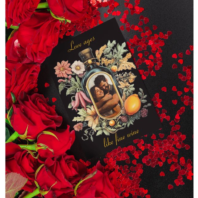 botaniska vin flaska, kärlek som bra vin julkort (Skapare uppladdad)