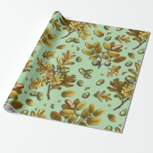 Botaniska Vintagen Brown Sage Oak Lövs Acorns Presentpapper