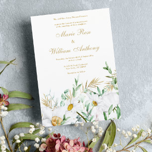Botaniska vita guld mynta daisy blommigt Bröllop Inbjudningar