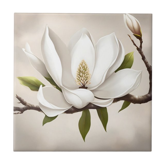 Botaniska vita Magnolia Kakelplatta (Framsidan)