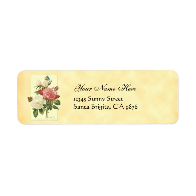 Botaniska vita Röd ros Returetiketter Returadress Etikett (Framsidan)